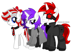 Size: 1000x721 | Tagged: safe, artist:jennieoo, oc, oc:atlas, oc:diamond storm, oc:jewel, cyborg, cyborg pony, pony, unicorn, clothes, coat, looking at you, necktie, show accurate, simple background, smiling, smiling at you, transparent background, vector