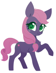 Size: 3000x3862 | Tagged: safe, artist:belka-sempai, oc, oc only, oc:plum berry, earth pony, pony, chest fluff, commission, earth pony oc, female, freckles, high res, looking at you, mare, raised hoof, simple background, smiling, smiling at you, solo, transparent background