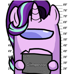 Size: 1037x1033 | Tagged: safe, artist:josephthedumbimpostor, starlight glimmer, g4, amogus, among us, barbie, barbie (film), barbie mugshot meme, crossing the memes, female, glimpostor, meme, mugshot, solo, starlight glimmer is not amused, unamused, voice actor joke