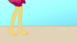 Size: 1366x768 | Tagged: safe, artist:chipmunkraccoonoz, sunset shimmer, human, equestria girls, g4, barefoot, beach, clothes, dress, feet, legs, pictures of legs, sand, water