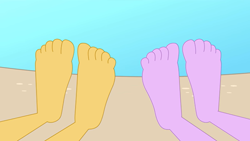 Size: 1920x1080 | Tagged: safe, artist:chipmunkraccoonoz, sci-twi, sunset shimmer, twilight sparkle, human, equestria girls, g4, beach, feet, fetish, foot fetish, sand, water