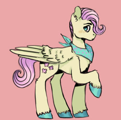 Size: 759x752 | Tagged: safe, artist:zeraphiimm, fluttershy, pegasus, pony, g4, pink background, raised hoof, simple background, solo, trans fluttershy, transgender, unshorn fetlocks