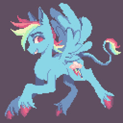 Size: 2048x2048 | Tagged: safe, artist:zeraphiimm, rainbow dash, pegasus, pony, g4, high res, leonine tail, pixel art, simple background, smiling, solo, spread wings, tail, unshorn fetlocks, wings