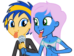 Size: 2048x1536 | Tagged: safe, artist:ry-bluepony1, oc, oc only, oc:flare spark, oc:radiant rail, human, equestria girls, g4, female, microphone, silly, simple background, singing, tongue out, transparent background