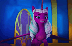 Size: 1662x1078 | Tagged: safe, screencap, opaline arcana, alicorn, pony, g5, missing the mark, my little pony: make your mark, my little pony: make your mark chapter 4, spoiler:g5, spoiler:my little pony: make your mark, spoiler:my little pony: make your mark chapter 4, spoiler:mymc04e07, animated, female, flying, gasp, mare, solo, sudden realization, zoomed in