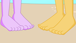 Size: 1920x1080 | Tagged: safe, artist:chipmunkraccoonoz, sci-twi, sunset shimmer, twilight sparkle, human, equestria girls, g4, beach, close-up, feet, fetish, foot fetish, sand, water