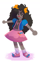 Size: 672x1030 | Tagged: safe, artist:noeelka, pinkie pie, anthro, g4, clothes, homestuck, simple background, skirt, smiling, solo, species swap, troll (homestuck), white background