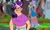 Size: 1440x859 | Tagged: safe, artist:emiwemmyy, starlight glimmer, trixie, human, unicorn, a horse shoe-in, g4, angry, cape, clothes, dress, duo, frown, hat, horn, horned humanization, humanized, scene interpretation, wizard hat