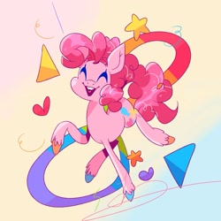 Size: 1677x1677 | Tagged: safe, artist:izumichopper24, pinkie pie, earth pony, pony, g4, eyes closed, happy, open mouth, smiling, solo, unshorn fetlocks