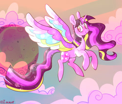 Size: 1280x1098 | Tagged: safe, artist:1racat, twilight sparkle, alicorn, pony, g4, cloud, flying, smiling, solo, spread wings, twilight sparkle (alicorn), wings