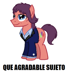 Size: 370x393 | Tagged: safe, artist:vgc2001, northern song, pony, clothes, george harrison, jelly beans, meme, ponified, que agradable sujeto, simple background, smiling, suit, the beatles, the simpsons, white background