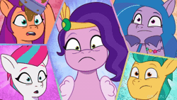 Size: 520x293 | Tagged: safe, screencap, hitch trailblazer, izzy moonbow, pipp petals, sunny starscout, zipp storm, earth pony, pegasus, pony, unicorn, g5, making a meal of it, my little pony: tell your tale, spoiler:g5, spoiler:my little pony: tell your tale, spoiler:tyts01e35, animated, female, gif, male, mare, open mouth, stallion