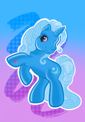 Size: 640x917 | Tagged: safe, artist:art_alanis, trixie, pony, unicorn, g3, g4, g4 to g3, generation leap, gradient background, looking at you, rearing, smiling, solo