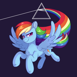 Size: 3500x3500 | Tagged: safe, artist:skysorbett, rainbow dash, pegasus, pony, g4, album parody, confident, female, flying, full body, high res, looking at you, mare, pink floyd, prism, smiling, solo, the dark side of the moon