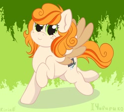 Size: 2560x2310 | Tagged: safe, artist:kiria, oc, oc only, oc:megan rouge, pegasus, pony, freckles, green eyes, high res, orange hair, solo