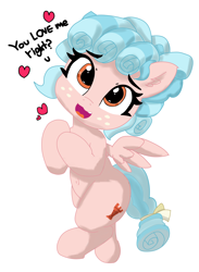 Size: 2280x3117 | Tagged: safe, artist:pabbley, color edit, edit, cozy glow, pegasus, pony, g4, belly button, bronybait, colored, cozybetes, cute, dialogue, ear fluff, female, filly, floating heart, foal, heart, high res, looking at you, mare, simple background, smiling, solo, white background