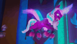 Size: 1496x864 | Tagged: safe, screencap, opaline arcana, alicorn, pony, g5, missing the mark, my little pony: make your mark, my little pony: make your mark chapter 4, spoiler:g5, spoiler:my little pony: make your mark, spoiler:my little pony: make your mark chapter 4, spoiler:mymc04e07, animated, banner, bottle, female, flying, gif, glass bottle, implied pipp petals, solo, throwing