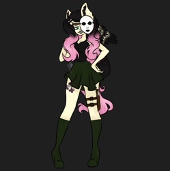 Size: 1249x1252 | Tagged: safe, artist:louarthur8, fluttershy, oc, oc only, equestria girls, g4, black sclera, clothes, creepypasta, crossover, crossover fusion, female, fusion, fusion:fluttershy, fusion:jane the killer, grin, jane the killer, mask, skirt, smiling, solo, stockings, thigh highs
