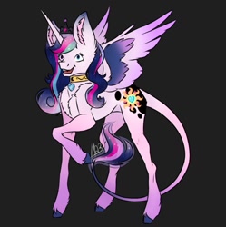 Size: 1249x1252 | Tagged: safe, artist:louarthur8, princess cadance, princess celestia, princess luna, twilight sparkle, oc, oc only, alicorn, pony, g4, alicorn tetrarchy, black background, ear fluff, female, fusion, fusion:princess cadance, fusion:princess celestia, fusion:princess luna, fusion:twilight sparkle, fusion:twilunestiance, mare, raised hoof, signature, simple background, solo, twilight sparkle (alicorn)