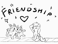 Size: 600x449 | Tagged: safe, artist:pakutto, rainbow dash, dog, pegasus, platypus, pony, semi-anthro, g4, animated, australian cattle dog, bingo heeler, black and white, bluey, bluey heeler, female, grayscale, group, july fools, mare, meta, monochrome, perry the platypus, phineas and ferb, pixel art, quartet, r/place, r/place2023, reddit, salute, siblings, simple background, sisters, white background