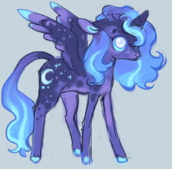Size: 746x733 | Tagged: safe, artist:squilko, princess luna, alicorn, pony, g4, alternate design, alternate universe, gray background, simple background, solo, younger