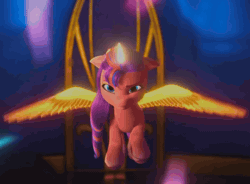 Size: 1456x1072 | Tagged: safe, screencap, sunny starscout, alicorn, earth pony, pony, g5, missing the mark, my little pony: make your mark, my little pony: make your mark chapter 4, spoiler:g5, spoiler:my little pony: make your mark, spoiler:my little pony: make your mark chapter 4, spoiler:mymc04e07, animated, female, glowing, glowing horn, glowing wings, horn, magic, mane stripe sunny, mare, race swap, solo, sunnycorn, wings