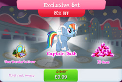 Size: 1270x860 | Tagged: safe, gameloft, rainbow dash, pegasus, pony, g4, my little pony: magic princess, official, bundle, bush, costs real money, english, female, gem, mare, mirror portal, mobile game, numbers, sale, solo, spacesuit, text