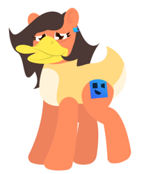 Size: 359x434 | Tagged: safe, artist:epsipeppower, oc, oc only, oc:robertapuddin, pony, duck bill, duck costume, literal duck face, onesie, simple background, solo, white background, wip