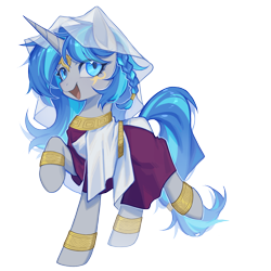 Size: 2000x2000 | Tagged: safe, artist:柒食萬, oc, oc only, oc:cork, pony, unicorn, byzantine, clothes, cute, egyptian, female, gray coat, greek, high res, long mane, mare, roman, simple background, solo, transparent background