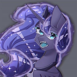 Size: 3598x3598 | Tagged: safe, artist:mugitya012, princess luna, alicorn, pony, g4, fangs, female, gray background, high res, open mouth, simple background, solo