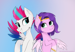 Size: 3426x2380 | Tagged: safe, artist:tempestshine, pipp petals, zipp storm, pegasus, pony, g5, duo, female, gradient background, high res, royal sisters (g5), siblings, sisters