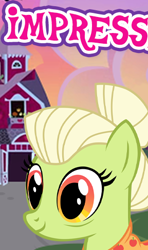 Size: 288x486 | Tagged: safe, gameloft, granny smith, earth pony, pony, g4, my little pony: magic princess, cropped, english, female, mare, meme, solo, text, wow! glimmer, younger
