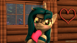 Size: 1920x1080 | Tagged: safe, artist:christian69229, oc, oc only, oc:acette, pony, unicorn, 3d, blushing, clothes, commission, female, glasses, heart, horn, looking at you, mare, smiling, socks, source filmmaker, striped socks, unicorn oc, ych result