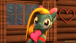 Size: 1920x1080 | Tagged: safe, artist:christian69229, oc, oc only, oc:cuteamena, earth pony, pony, 3d, blushing, clothes, commission, earth pony oc, female, heart, looking at you, mare, smiling, socks, source filmmaker, striped socks, ych result