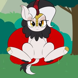 Size: 3000x3000 | Tagged: safe, artist:bestponies, oc, oc:diamond horseshoe, oc:kirin diamond, kirin, cloven hooves, featureless crotch, high res, looking at you, sitting, tree