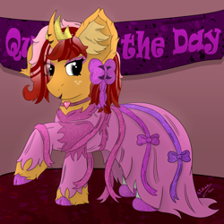 Size: 4000x4000 | Tagged: safe, artist:spiroudada, oc, oc only, oc:dolly hooves, pony, unicorn, bow, clothes, crossdressing, cute, dress, event, makeup, male, party, pink, princess, princess week, princess week 2023, smiling, solo, stallion, transgender