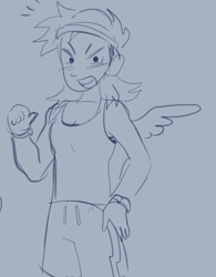 Size: 789x1009 | Tagged: safe, artist:squilko, rainbow dash, human, g4, clothes, headband, humanized, monochrome, shorts, solo, tank top, winged humanization, wings