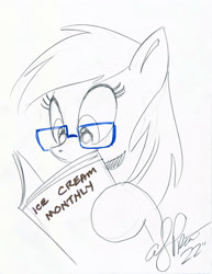 Size: 2558x3307 | Tagged: safe, artist:andy price, oc, oc only, oc:cloud cuddler, pegasus, pony, book, female, glasses, high res, pegasus oc, reading, sketch, traditional art