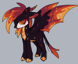 Size: 1072x885 | Tagged: safe, artist:squilko, oc, oc only, oc:firecracker, dracony, dragon, hybrid, pony, gray background, simple background, solo, spread wings, wings