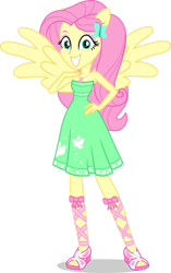 Size: 827x1320 | Tagged: safe, artist:dustinwatsongkx, fluttershy, anthro, equestria girls, g4, my little pony equestria girls: better together, street chic, clothes, dress, female, geode of fauna, magical geodes, ponied up, sandals, shirt, shoes, simple background, solo, transparent background, wings