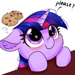 Size: 1080x1080 | Tagged: safe, artist:twiliset, twilight sparkle, alicorn, pony, g4, big eyes, blushing, cookie, cute, daaaaaaaaaaaw, ear fluff, female, food, happy, hooves on the table, looking at someone, mare, please, simple background, smiling, solo, starry eyes, table, twiabetes, twilight sparkle (alicorn), white background, wingding eyes