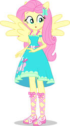 Size: 828x1491 | Tagged: safe, artist:dustinwatsongkx, fluttershy, equestria girls, g4, clothes, dress, fluttershy boho dress, ponied up, sandals, shoes, simple background, solo, transparent background, vector, wings