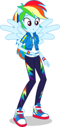 Size: 827x1732 | Tagged: safe, artist:dustinwatsongkx, rainbow dash, anthro, equestria girls, g4, clothes, converse, jacket, pants, ponied up, shirt, shoes, simple background, sneakers, solo, transparent background, vest, wings