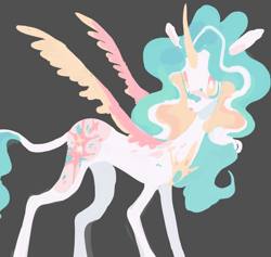 Size: 2048x1942 | Tagged: safe, artist:squilko, princess celestia, alicorn, pony, g4, alternate design, alternate universe, curved horn, gray background, horn, simple background, solo