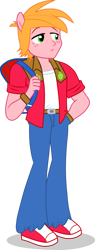 Size: 551x1450 | Tagged: safe, artist:dustinwatsongkx, big macintosh, earth pony, anthro, equestria girls, g4, backpack, belt, clothes, denim, jacket, jeans, pants, shirt, shoes, simple background, sneakers, solo, transparent background, vest