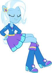 Size: 749x1048 | Tagged: safe, artist:dustinwatsongkx, trixie, anthro, equestria girls, g4, boots, clothes, high heel boots, hoodie, ponied up, shirt, shoes, simple background, sitting, skirt, solo, transparent background