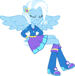Size: 749x758 | Tagged: safe, artist:dustinwatsongkx, trixie, alicorn, anthro, equestria girls, g4, alicornified, boots, clothes, high heel boots, hoodie, ponied up, race swap, shirt, shoes, simple background, sitting, skirt, solo, spread wings, transparent background, trixiecorn, wings