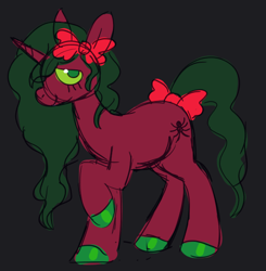 Size: 1126x1147 | Tagged: safe, artist:devilbunzz, pony, unicorn, black background, bow, colored hooves, hair bow, simple background, solo, tail, tail bow