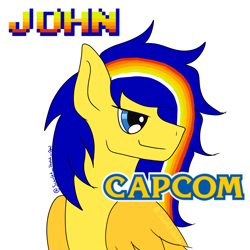 Size: 2500x2500 | Tagged: safe, artist:scarlet_sketch_opal, artist:scarletsketch, oc, oc only, oc:john capcom, pegasus, pony, high res, male, pegasus oc, scarletsketch, simple background, solo, stallion, text, white background