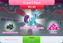 Size: 1267x860 | Tagged: safe, gameloft, twilight sparkle, pony, unicorn, g4, my little pony: magic princess, official, bundle, bush, costs real money, english, expert pack, female, gem, horn, mare, mobile game, numbers, sale, solo, space twilight sparkle, spaceship, spacesuit, text